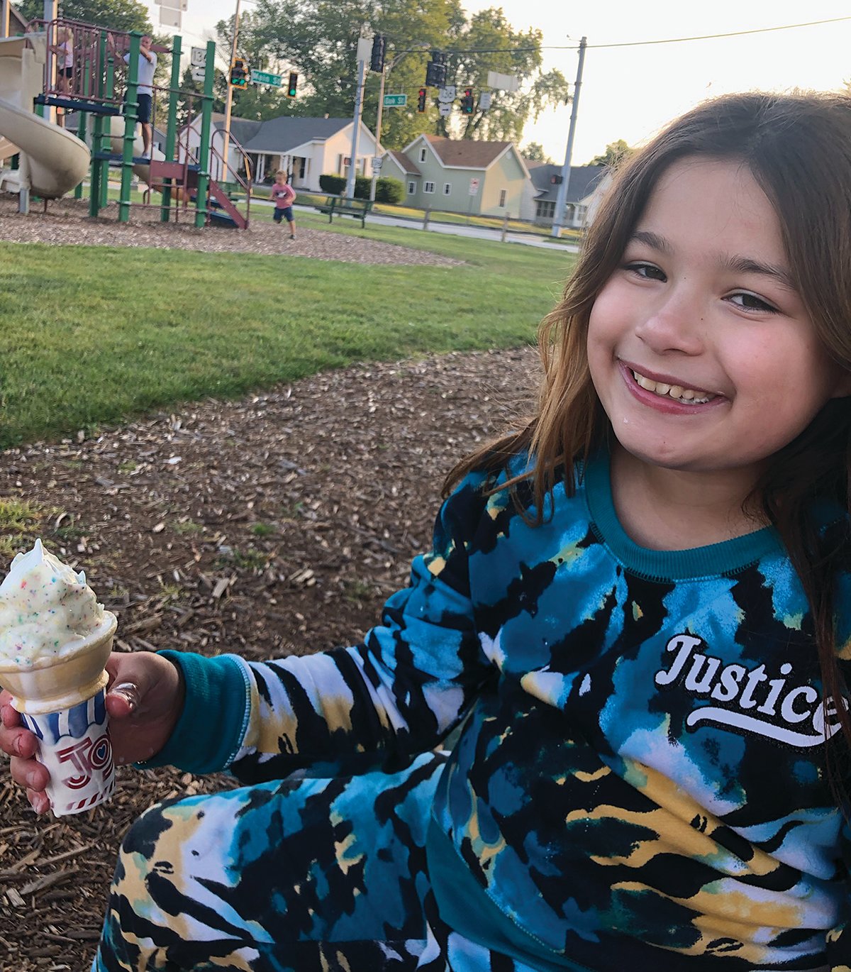 Delila enjoys an ice cream cone.